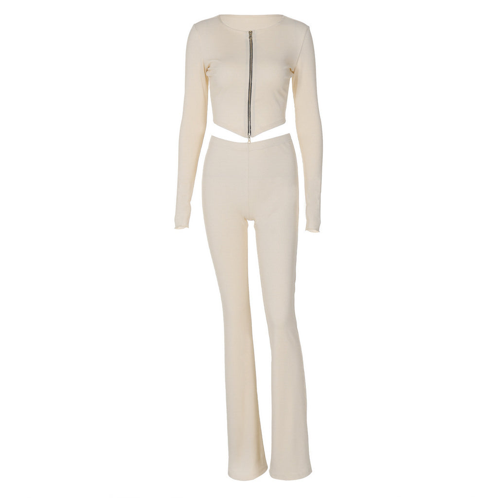 Women's Long-sleeved Two-piece Fashion Round Neck Zipper