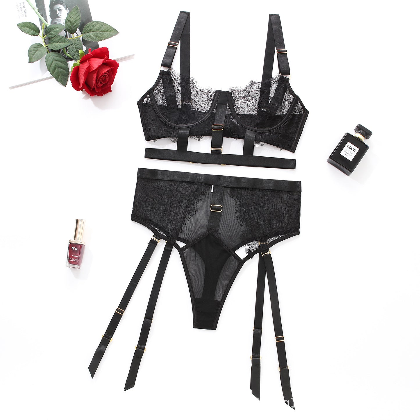 Women's Minimalist Casual Lace See Through Lingerie Set