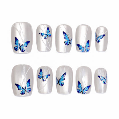 Women's Minority Simple White Blue Butterfly Elf Cat Eye Wear Nail Stickers