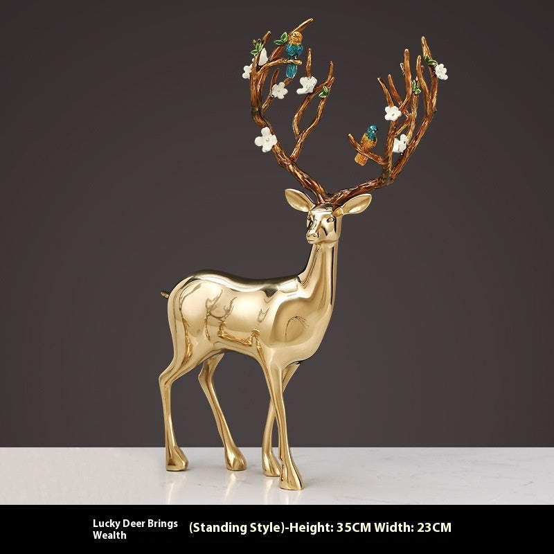 Modern Light Luxury Brass Deer Entrance Decoration Enamel