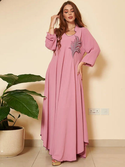 Women's Long Sleeve Chest Applique Middle East Loose Dress