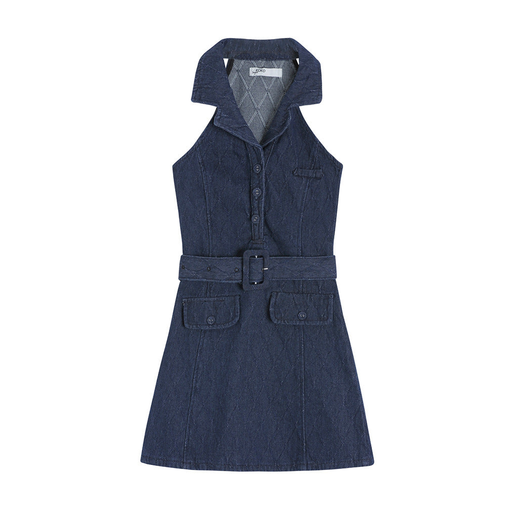 Sexy Cold-shoulder Sleeveless Sheath Denim Dress