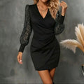 Women's Sexy Long Sleeve V Neck Ruched Bodycon Mini Party Cocktail Dress