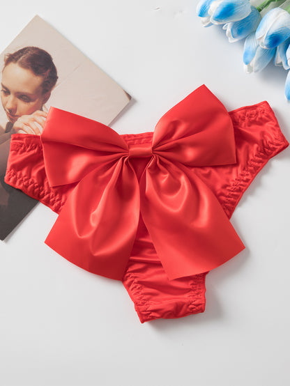 Festive Red Bow Ice Silk Seamless Underwear Medium Women's Briefs