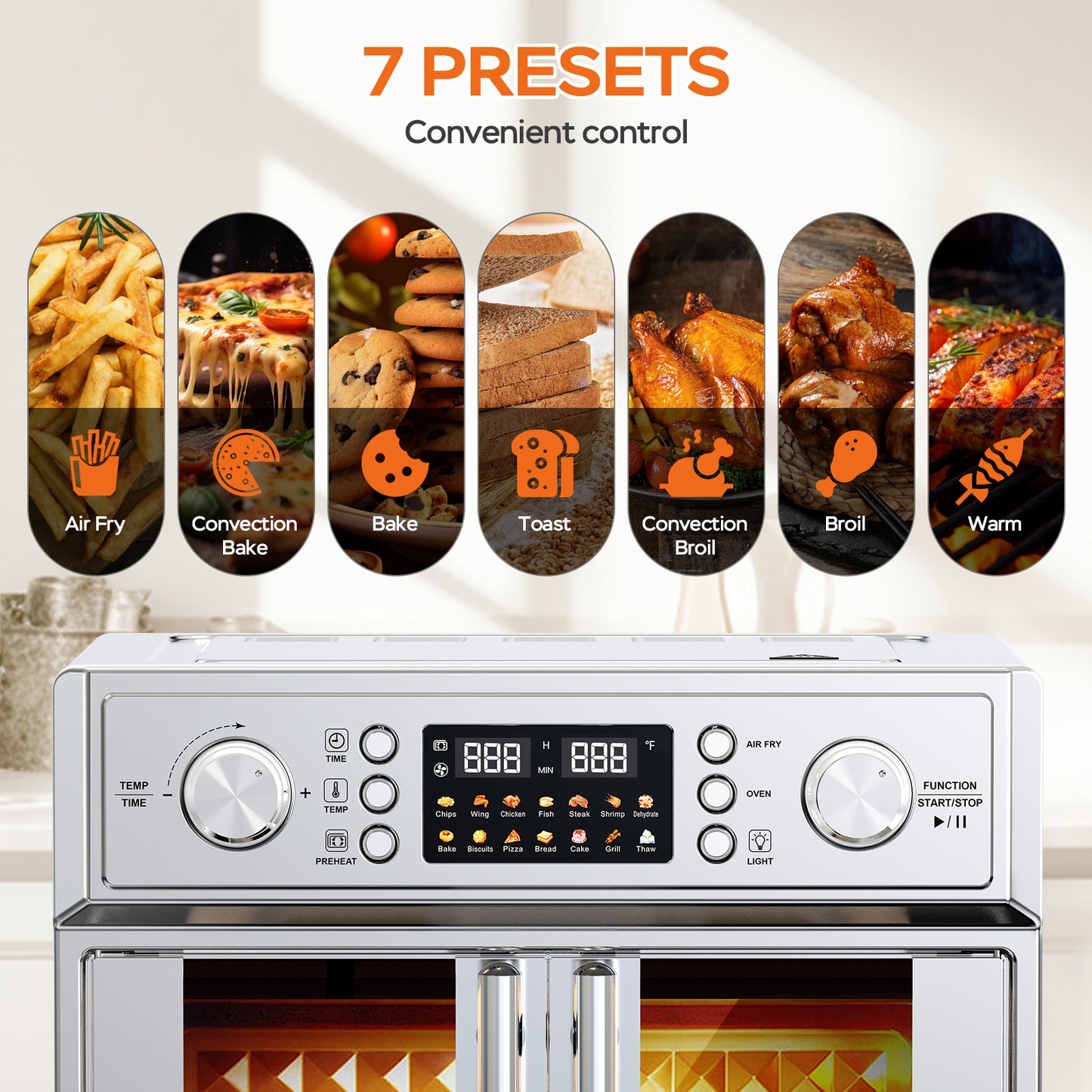 29.5QT French Door Air Fryer Toaster Oven Combo, 14 Presets, Digital Control, Stainless Steel, For Baking, Roasting, Includes Accessories,Silver