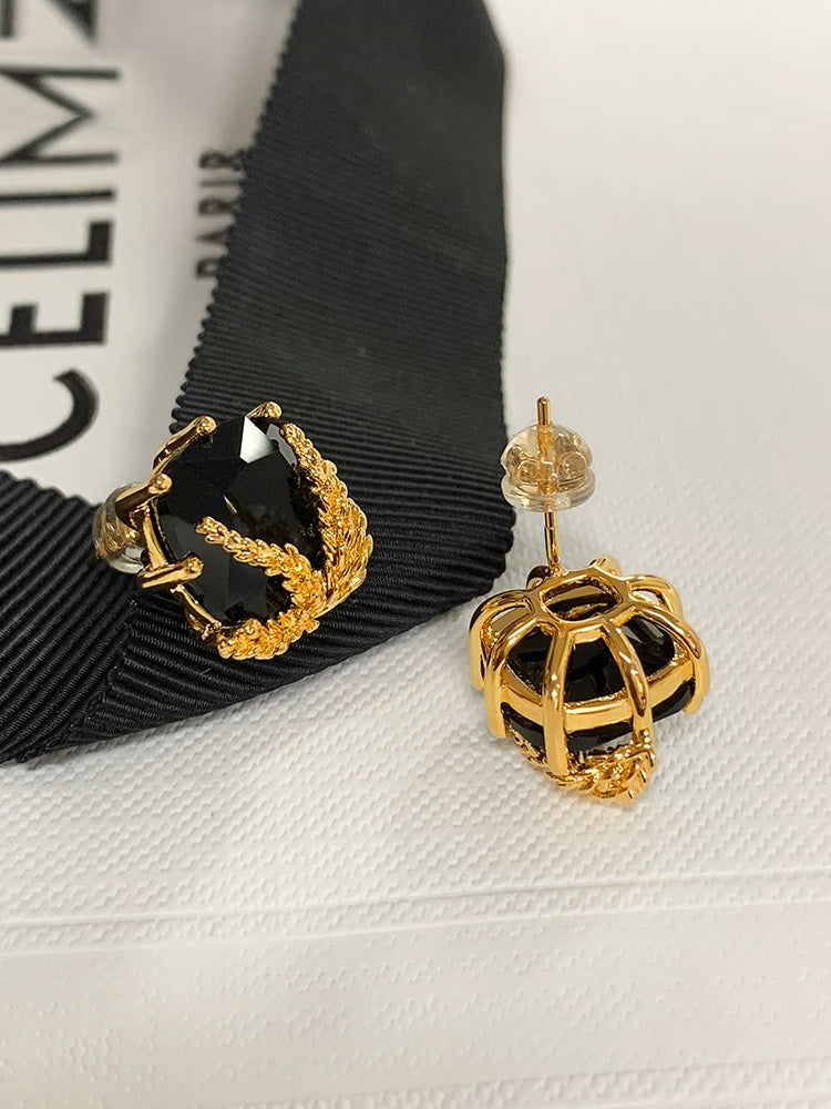 French Light Luxury Black Gem Agate Wheat Earrings