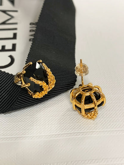 French Light Luxury Black Gem Agate Wheat Earrings