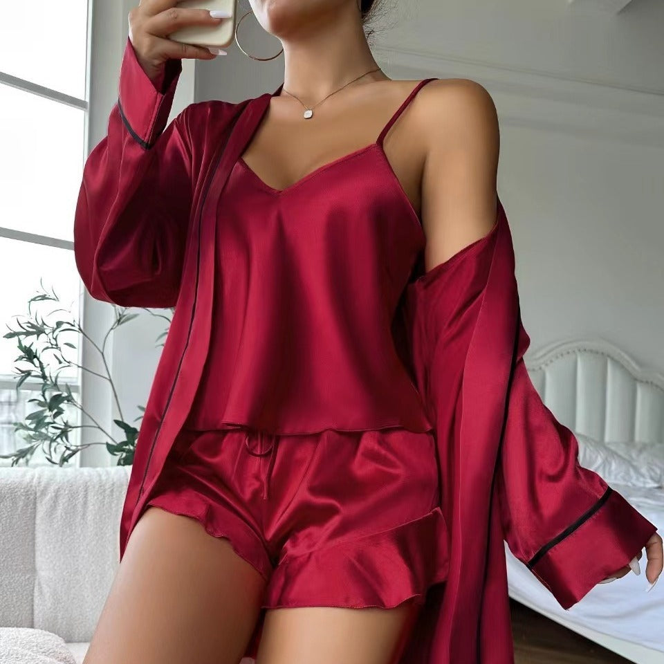 Suspender Shorts Nightgown Three-piece Set