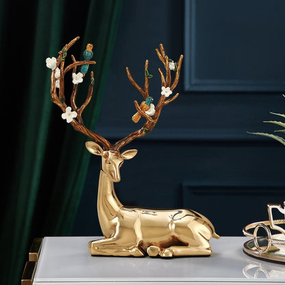 Modern Light Luxury Brass Deer Entrance Decoration Enamel