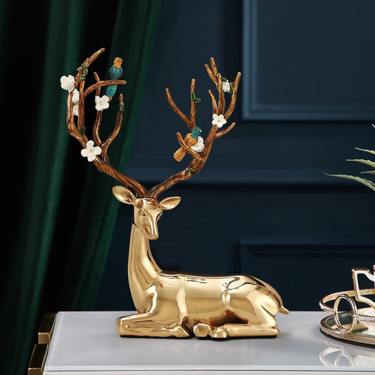 Modern Light Luxury Brass Deer Entrance Decoration Enamel