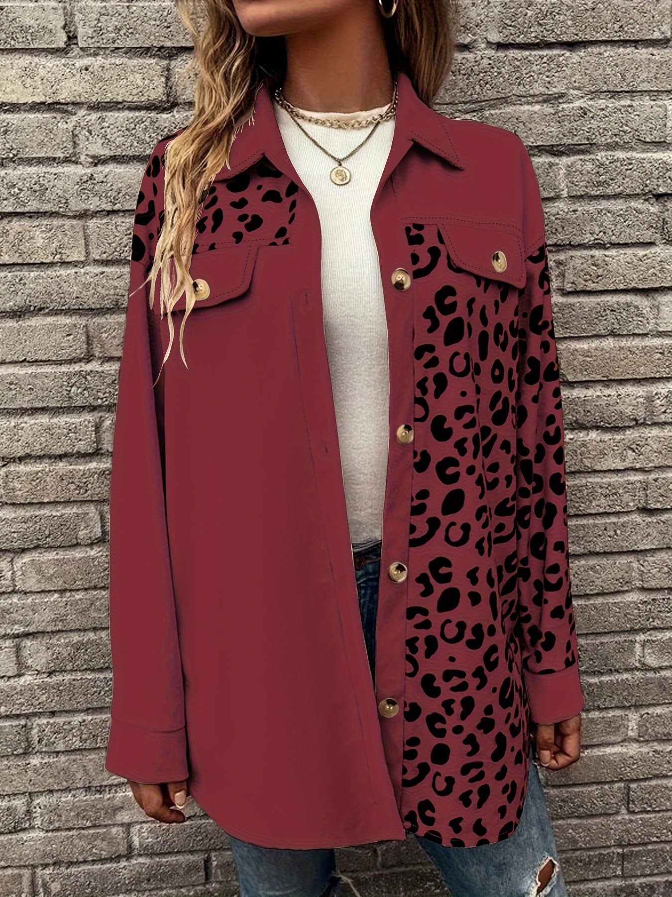 Cardigan Top Women's Autumn And Winter New Leopard Print Single-breasted Mid-length Jacket Shirt