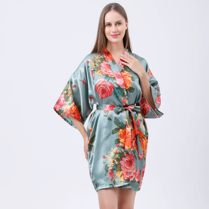 Hand Painted Peony Bridal Robe Morning Gowns Bathrobe Cardigan