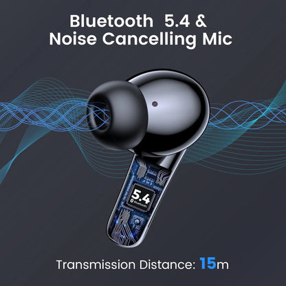 Wireless Earbuds, Bluetooth Headphones V5.4 Stereo Ear Buds with Noise Cancelling Mics, 60H Playback Mini Case with Dual LED Display, IP7 Waterproof In-Ear Earphones for Android Ios
