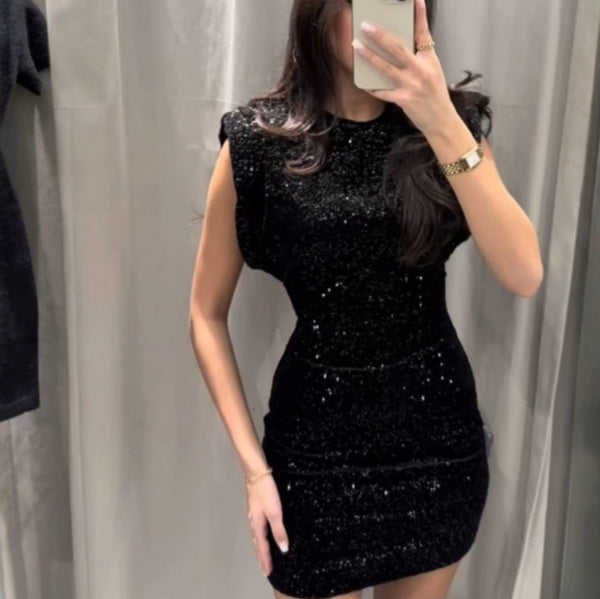 Fashion Sexy Beads Decoration Lace-up Crew Neck Dress