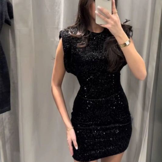 Fashion Sexy Beads Decoration Lace-up Crew Neck Dress