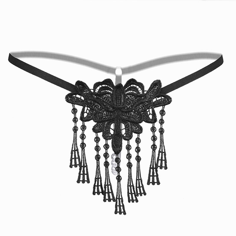 Women's Tassel Pearl Open-end Embroidered Underwear