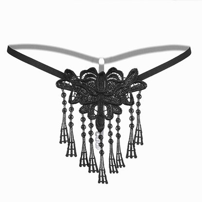 Women's Tassel Pearl Open-end Embroidered Underwear