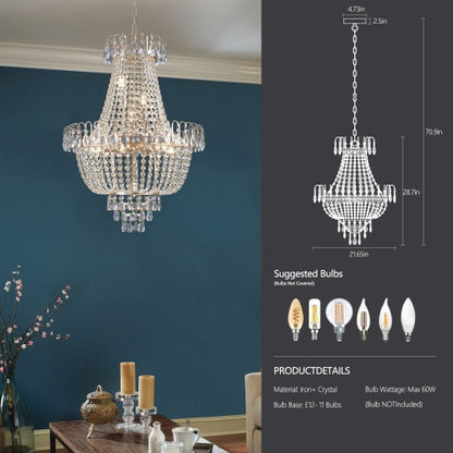 Golden Crystal Chandelier, Large Modern Luxury Chandelier, Suitable For Living Room, Dining Room, Bedroom, Hallway - No Bulb