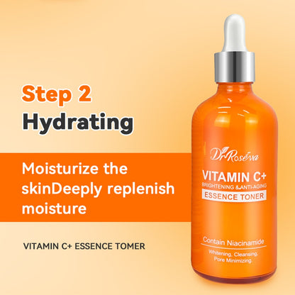 Dr.ROSEVA Private Label Natural Organic Anti Aging Products VC Vitamin C Facial Skincare Cream Serum Cleanser 5 Pieces Skin Care Set Skin Care Gift Kit