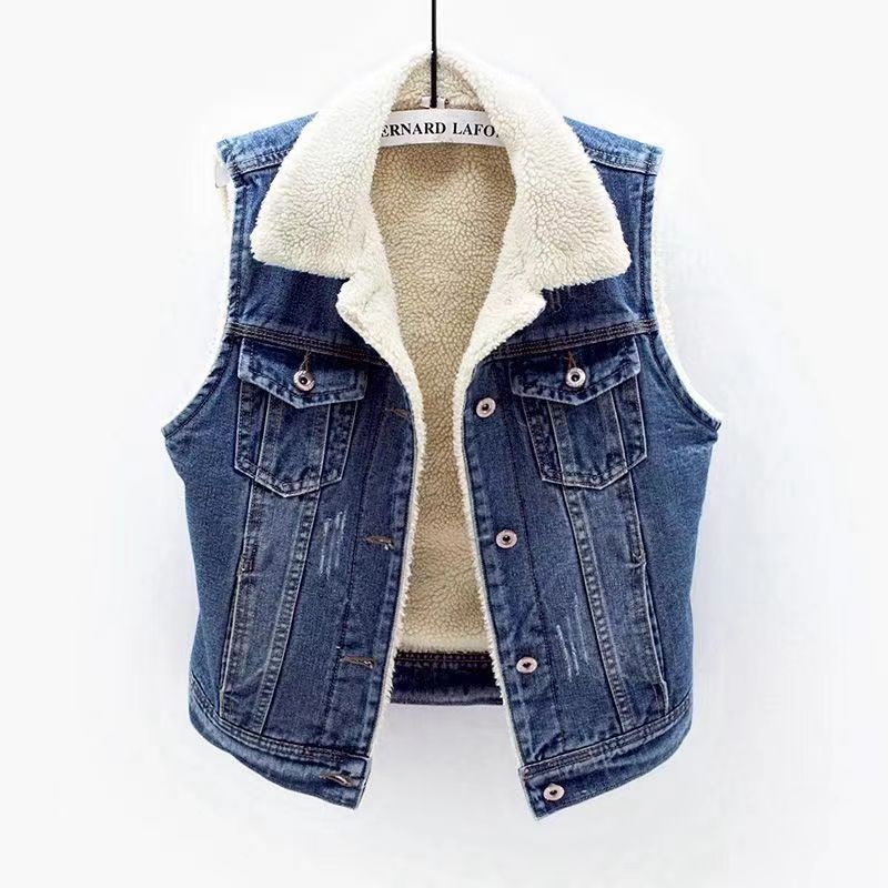 Lamb Wool Denim Cotton-padded Waistcoat Women