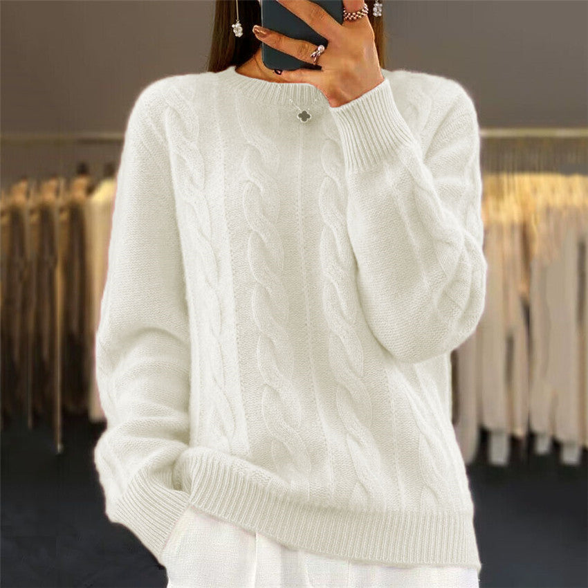 Fashion Retro Cable-knit Pullover Sweater Women