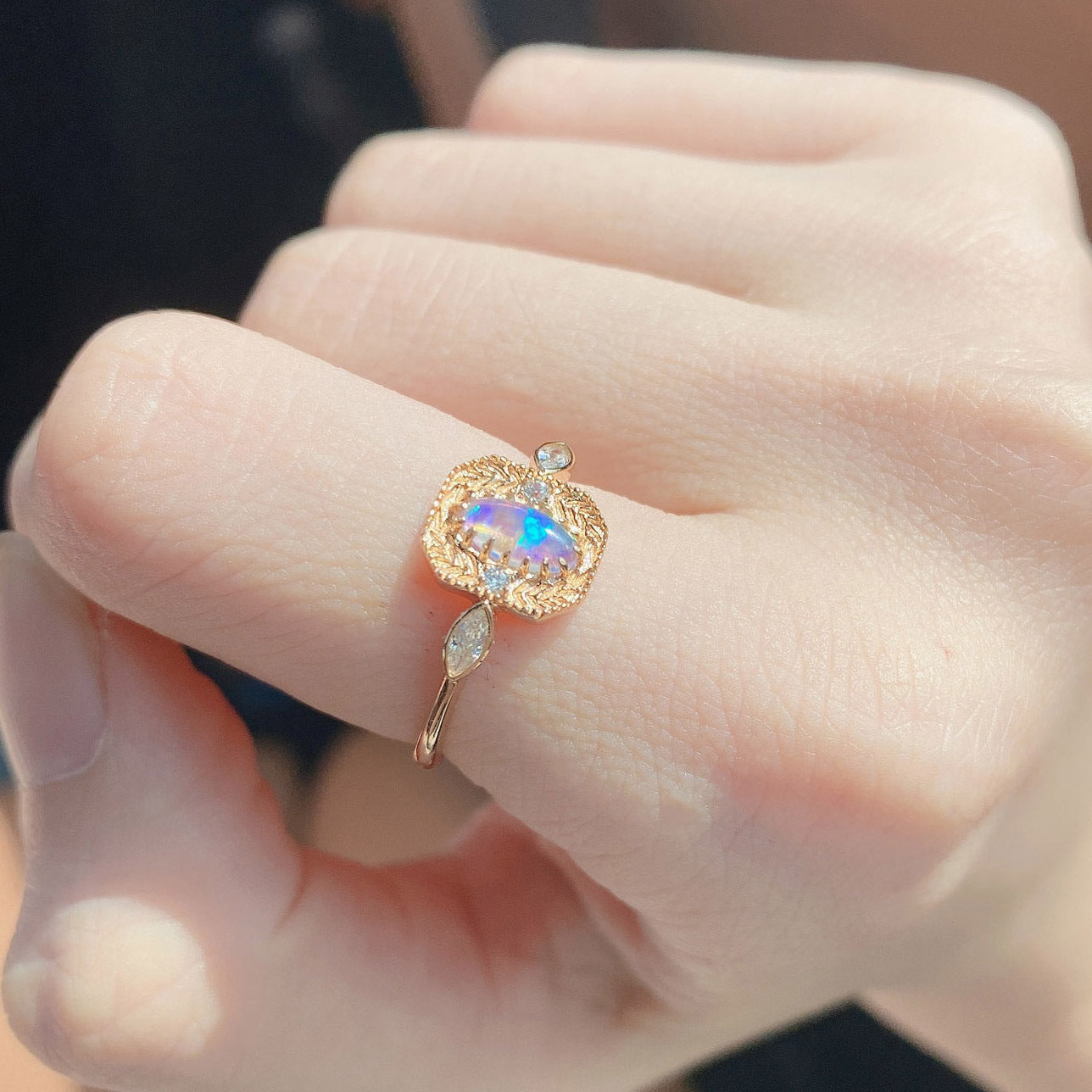 S925 Silver Wheat Ear Of Rice Opal Opal Ring Light Luxury Jewelry