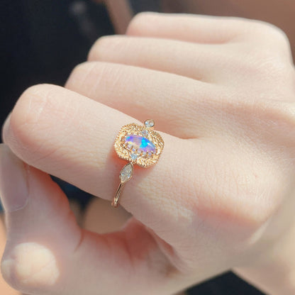 S925 Silver Wheat Ear Of Rice Opal Opal Ring Light Luxury Jewelry