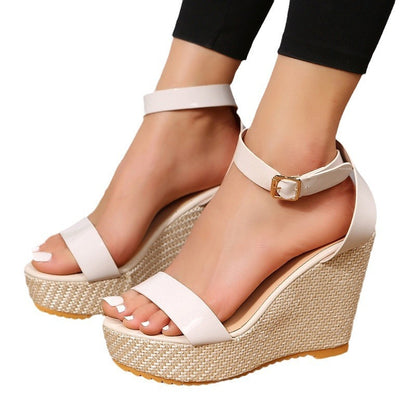 Wedge Straw Woven Hemp Rope Ankle-strap Sandals Women