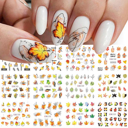 Nail Beauty Water Printing Stickers Large Autumn Gold Fallen Leaves Maple Series