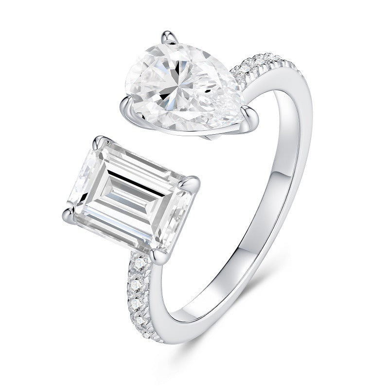 Square Moissanite 925 Sterling Silver Non-fading Women's Light Luxury High Goods Ring