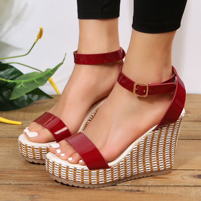 Wedge Straw Woven Hemp Rope Ankle-strap Sandals Women