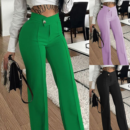 Pantalon slim à jambe droite avec boucle Pantalon de couleur unie tendance pour vêtements pour femmes