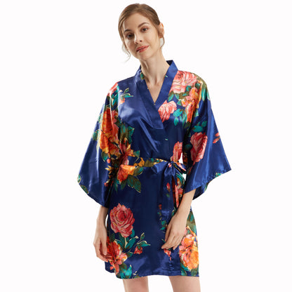 Hand Painted Peony Bridal Robe Morning Gowns Bathrobe Cardigan