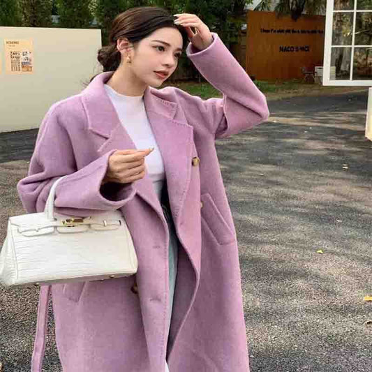 Light Luxury Thick Rabbit Fur Silk Double-faced Woolen Goods Coat