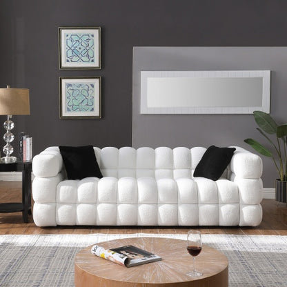 84.3 Length ,35.83 Deepth ,human Body Structure For USA People, Marshmallow Sofa,boucle Sofa ,White ,3 Seater