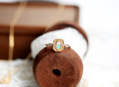 S925 Silver Wheat Ear Of Rice Opal Opal Ring Light Luxury Jewelry