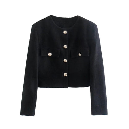 Textured Small Suit Jacket High-waisted Skirt Blouse And Pants Women