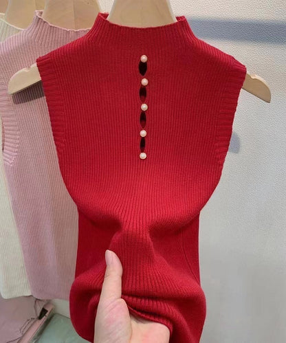 High-necked Decorative Button Sleeveless Knitwear Sexy Hot Girl Suit Base Vest Sweater Women