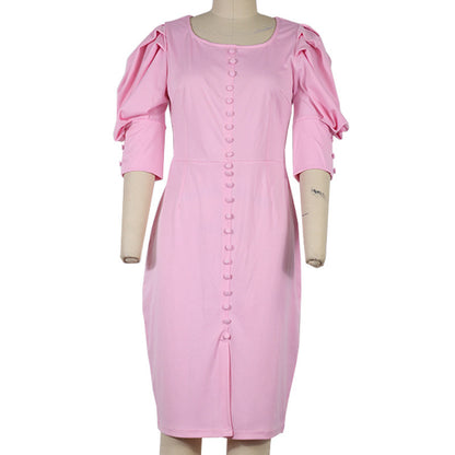 Robe de tempérament à col carré et manches bouffantes pour femme