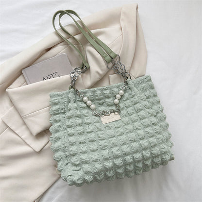 Simple Pleated Shoulder Bag Female Underarm Bag Commuter Tote