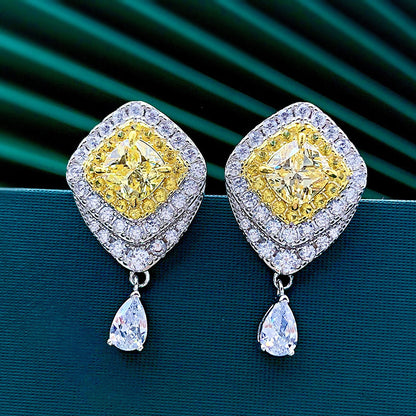 High Carbon Diamond Yellow Diamond Stud Earrings Female Light Luxury S925 Silver Ear Jewelry