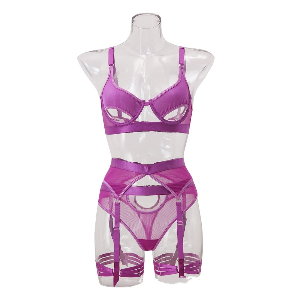 Women's Multi-color Mesh Underwear Four-piece Suit