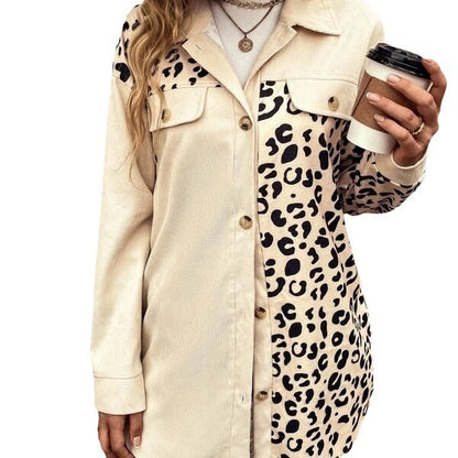 Cardigan Top Women's Autumn And Winter New Leopard Print Single-breasted Mid-length Jacket Shirt