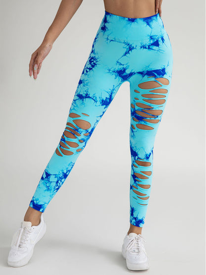 4 Pack New Style Hollow-Out Tie-Dye High-Waisted Tummy-Control Yoga Pants