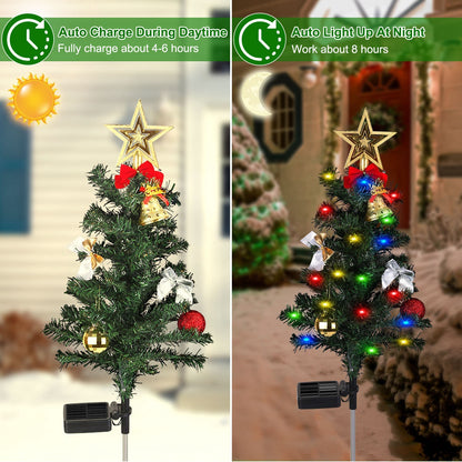 4Packs Solar Christmas Tree Lights Xmas Garden Decorations Tree Stake Lamp 20LEDs Solar Decor Light With Constant And Flashing Mode For Pathway Yard Patio Landscape