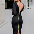 Women's Zipper Back Bodycon Dress, Sexy Cocktail Party Clubwear Midi Dress For Night Out