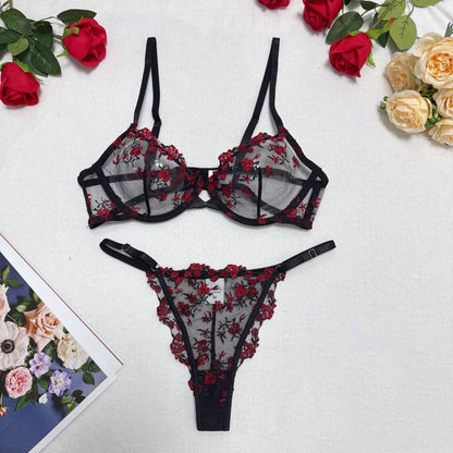 Lace Steel Bracket Transparent Mesh Sexy Lingerie Set