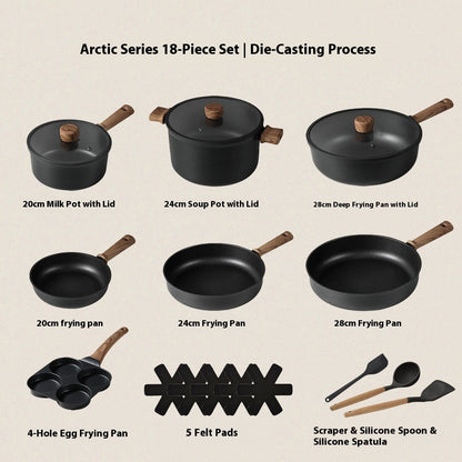 Pan Set Non-stick Frying Pan Household Pancakes Fried Eggs Fried Steak Titanium Wok Black Lightweight Induction Cooker