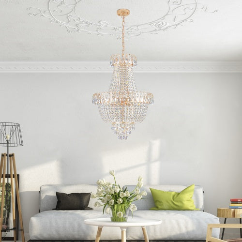 Golden Crystal Chandelier, Large Modern Luxury Chandelier, Suitable For Living Room, Dining Room, Bedroom, Hallway - No Bulb