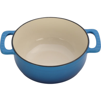 Cast Iron 6QT Cooking Pot - Gradient Blue - Includes Two Silicone Gloves - Enamel Pot
